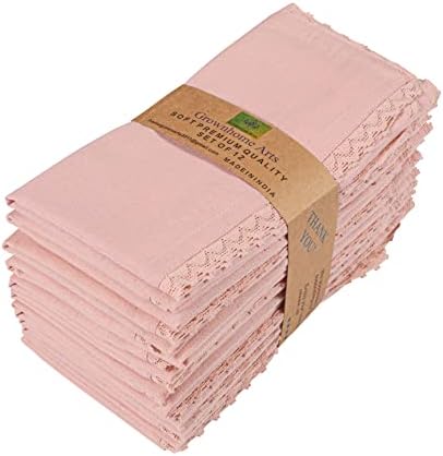 Grownhome Arts Blush Pink lace cotton linen 85%cotton 15%Linen 12 pcs set size-12x12 inches Dinner Napkins Everyday Use Premium Quality Over Sized Cloth Napkins Hemmed Ultra Soft Durable Hotel Quality