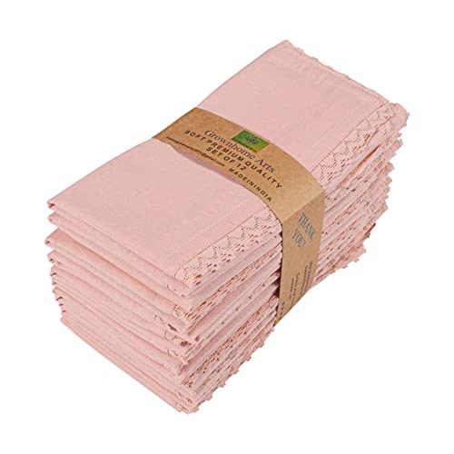 Grownhome Arts Blush Pink Lace Cotton Linen 85%Cotton 15%Linen 12 Pcs Set Size-12X12 Inches Dinner Napkins Everyday Use Premium Quality Over Sized Cloth Napkins Hemmed Ultra Soft Durable Hotel Quality #TOP18