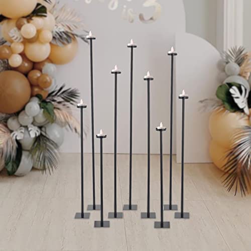 Tall Floor Candle Holders Set 9 PCS Black Metal DIY Candelabra Freestanding Candlestick, Candelabra Centerpieces Tables for Christmas Wedding Home Decoration