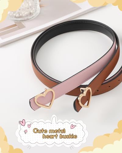 AWAYTR Girls Reversible Leather Belt - Cute Heart Buckle Toddler Belt for Kids Dress Pants4
