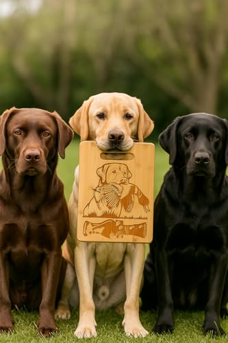 Tabla de cortar de bambú con escena de caza: Labrador Retriever sosteniendo un pato, bloque para picar en la cocina, regalo miniatura 2