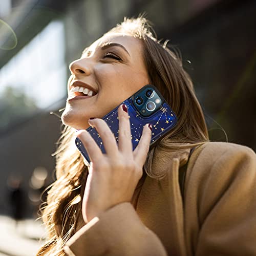 Image of HAOPINSH Compatible with iPhone 13 Pro Max Wallet Case with Card Holder, Starry Sky Pattern Back Folio Flip PU Leather Kickstand Card Slots Case, Double Magnetic Clasp Durable Shockproof 6.7 inch