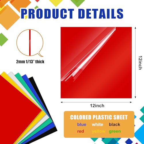Image of Outus 6 Pieces Colored Acrylic Sheet White 12 x 12 Inch Colorful Clear Sheet 1 /16 Inch Thick Acrylic Panel DIY Materials for Home DIY Decor Display Projects