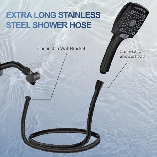 Image of ELLO&ALLO Filtered Rain Shower Head with Handheld Spray, Rainfall Shower Head Combo with 59 inch Hose, Dual Showerhead Set with Adjustable Shower Extension Arm, Matte Black