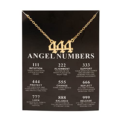 COLORFUL BLING 111 222 333 444 555 777 888 999 Number Necklace with Black Meaningful Card Lucky Number Pendant Choker Numerology Jewelry Birthday Gift-gold 444