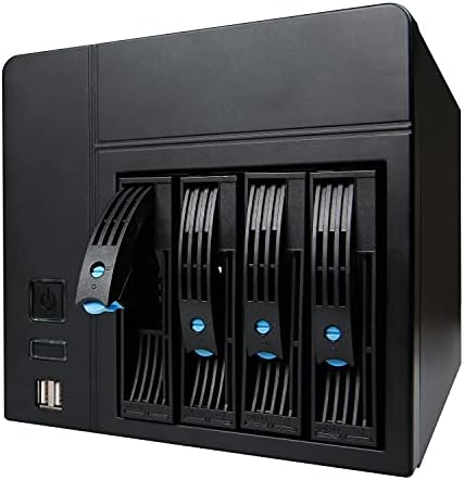 NAS Case 4-Bay K3 Chassis, AUDHEID New Network Storage Server, Compatible Flex PSU Mini-ITX, 4 x 2.5/3.5" Tray, Network Attached Storage Enclosure with 2 Front USB Ports and 1x12cm Chassis Fan