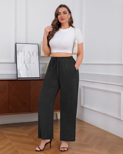 Locoowai Pacote com 3 calças de pijama femininas plus size, modal, perna larga, para ioga, com bolso