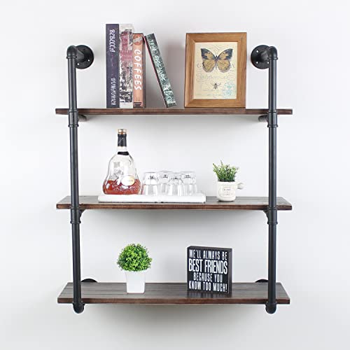 Mbqq Industrial Retro Pipe Shelf 30In 3 Tier Wall Mounted,Rustic Floating Shelves,Farmhouse Kitchen Bar Shelving,Home Decor Book Shelves,Diy Bookshelf Hanging Wall Shelves,Black #TOP15