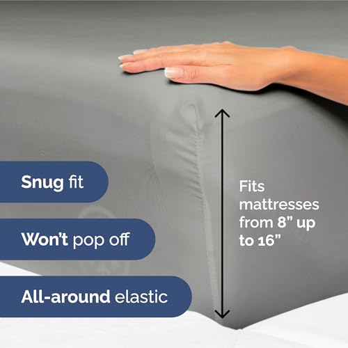 Image of King Size 4 Piece Sheet Set - Ultra Soft & Cooling Bed Sheets - Slate Grey | Fits 8 Inch to 16 inch Mattress, Wrinkle Free & Fade Resistant with Deep Pockets, Breathable, Comfy Hotel Luxury Bedding