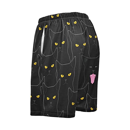 Cute Black Cats Pajama Shorts Mens Lounge Sleep Shorts Straight-Fit Men Pajama Bottoms With Drawstring & Pockets Size L #TOP4