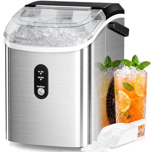 Antarctic Star Nugget Ice Maker Countertop, 35lbs/24H Ice Machine, Soft Chewable Sonic Ice, Self-Cleaning, Fast Ice Ready in 8 Minutes, Compact Design with Handle, Stainless Steel Silver