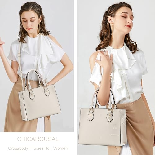 Image of CHICAROUSAL Crossbody Purses and Handbags for Women PU Leather Tote Top Handle Satchel Shoulder Bags (BL Cream Grey)
