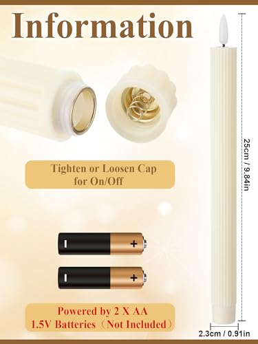 Image of Funtery 48 Pcs Flameless LED Taper Candles Battery Operated Candles Bulk Realistic LED Candlesticks Flickering for Wedding Church Party Home Decor(Ivory,10 Inch,Elegant Style)