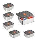 WakiHong 6pcs Stainless Steel Containers With Lids,Food Storage Containers,Meal Prep Containers Reusable,Stainless Steel, Oven Freezer Dishwasher Safe (500ml)