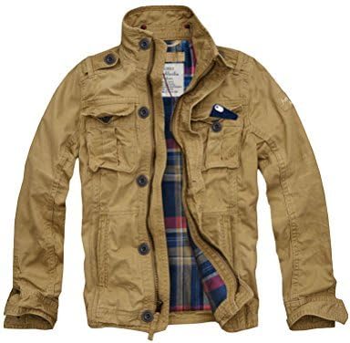 Mens Flannel Lined Military Cargo Jacket Camel
