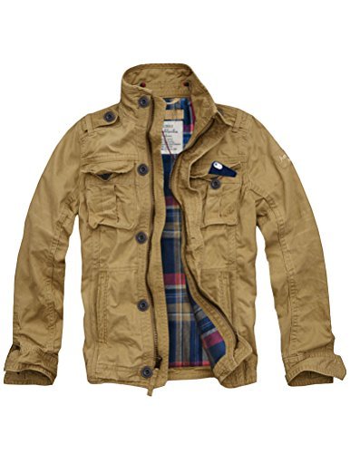 Mens Flannel Lined Military Cargo Jacket Camel