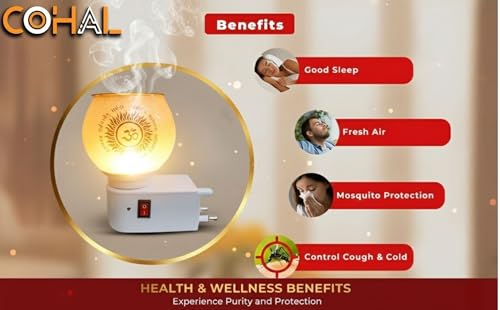 Image of COHAL Glass Kapoor Dani Electric Camphor Diffuser with Ganesh Ji Om Design | Aroma Dhoop & Incense Burner | Electrical Night Lamp for Home, Office & Pooja Room