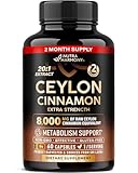 Ceylon Cinnamon Capsules - Extra Strength - Energy Heart & Metabolism Support for Men & Women - Pure Natural Cinnamon 20:1 Extract Supplement - GMO & Gluten Free - Made in USA - 60 Capsules 2 Month