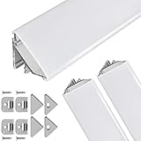 Ventajas: perfil no visible, se ve el difusor luminoso. Diseño delgado y espacio para tiras LED de hasta 12 mm, perfecto para tiras de luz fuertes o cintas RGB. Perfil de aluminio anodizado con buena disipación del calor. Cobertura plana. 45 grados, amplia superficie de iluminación.