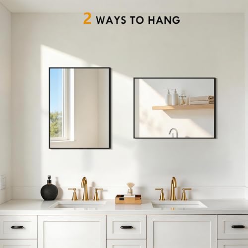 Image of DESBING Black Bathroom Mirror 2 Pack 18x24 Inch, Shatter-Resistant Wall Mirror with Durable Frame, Modern Decor for Entryway /Bathroom /Living Room - Horizontal /Vertical