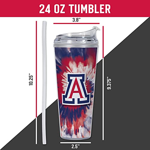 Image of Rico Industries NCAA Glitter 24oz Acrylic Glitter Tumbler with Hinged Lid, Officially Licensed Double Wall Tumbler with Straw