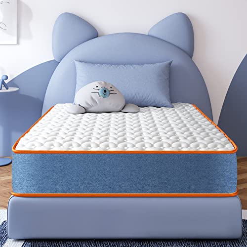 Maxzzz Twin Mattress, 8 Inch Spring Mattress Gel Foam Hybrid Mattress Medium to Firm Innerspring Bed Mattress with Denim Fabric Design for Back, Stomach Sleepers, CertiPUR-US(Twin, 38 * 74 Inch)