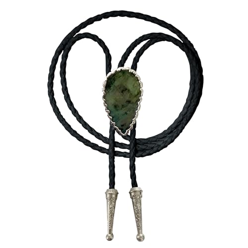 Image of Daisy Del Sol Bolo Tie Turquoise Stone Braided Vegan Faux Leather Silver Tips Handmade Necklace Adjustable Boho Western Jewelry