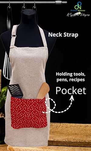 Image of Kitchen Apron for Women & Men | 100% Cotton | Cooking Apron with Big utility Pocket | Adjustable neck strap | Free Size | Kitchen Utensils Accessory