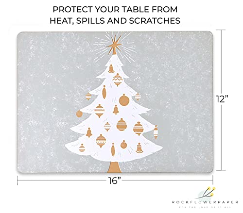 Christmas Holiday Cork Placemats By Rockflowerpaper: Winter White 4Pc Set Heat Resistant Hard Cork Backed Placemat-16 X12 For Stylish Indoor/Outdoor Lunch/Dinner Table Box Included #TOP1
