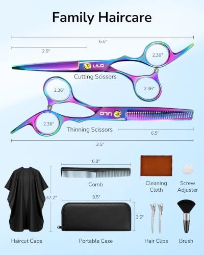 Image of ULG Hair Cutting Scissors Thinning Shears Kit 10 PCS Home Set with Cape(RB)