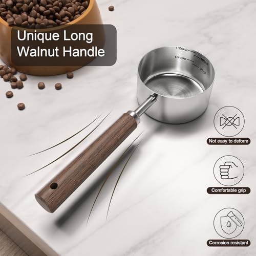 Image of Dog-Cat Food Scoop Measuring-Cup - 1 /2 Cup (4 Oz),304 stainless steels,Black walnut long handle