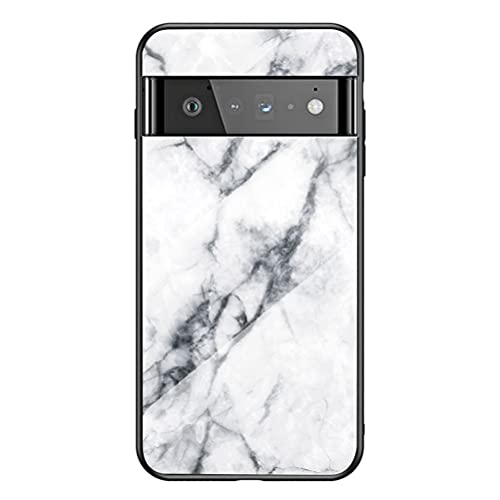MOONCASE Case for Google Pixel 6 Pro, Marble Pattern Case Glass Back Cover Slim Shockproof Soft TPU Silicone Case for Google Pixel 6 Pro 6.71" (White)