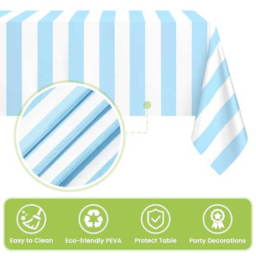 Image of Mulbozy Light Blue Striped Tablecloth 2 Pack,Light Blue and White Striped
