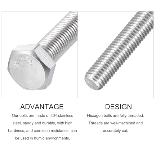 Image of METALLIXITY Hex Bolts (M14-2x120mm) 2Pcs, 304 Stainless Steel Coarse Fully Threaded Hex Head Screw Bolt Machine Screws - for Furniture Repair, Silver