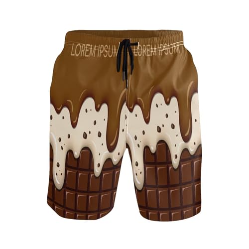 Beach Board Shorts Rich Chocolate Men's Swim Trunks Swimwear Casual Athletic Sport Short Ice Cream and Cookie