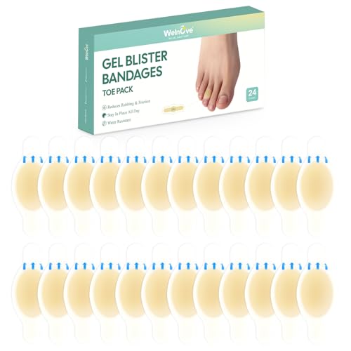 Image of Welnove Gel Blister Bandage - 24 PCS Hydrocolloid Bandages for Prevention & Recovery, Blister Cushions for Heel, Toes & Foot, Blister Bandages for High Heels, Sandals, Wedding, Party (Toe Pack)