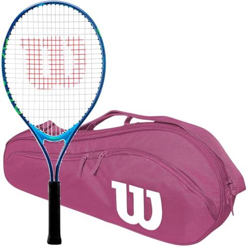 Wilson US Open Junior 19 Inch Tennis Racquet Bundled with (1) Advantage 2.5 Tennis Bag (Pink) - Perfect Starter Set for Kids Age 3-5