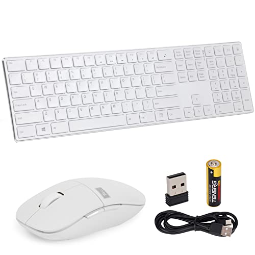 TIETI Wireless Keyboard and Mouse Combo, KM01R 2.4G Wireless Rechargeable Keyboard, 4 DPI Adjustable Cordless USB Keyboard and Mouse Set for Computer,Laptop,Windows,Mac (White)