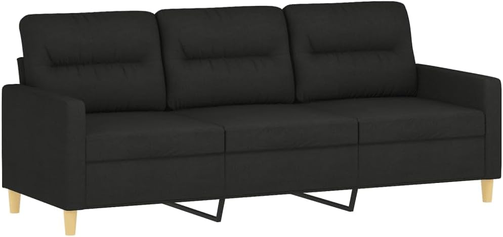 3-Seater Sofa Black Fabric (100% Polyester) Living Room Furniture