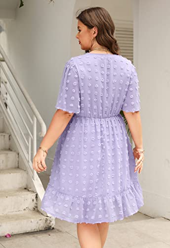 Image of Keluummi Plus Size Wedding Guest Dress for Curvy Women, Boho Floral Empire Waist Midi with Sleeve