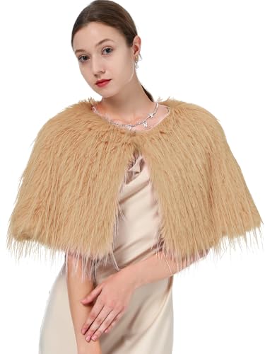 Women Winter Faux Fur Wraps Shawls Warm Cape for Party Wedding
