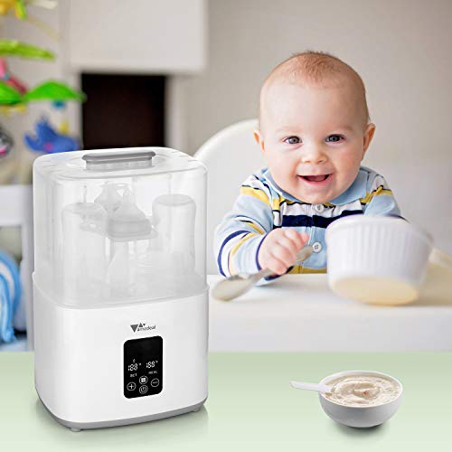 amzdeal 6-in-1 Baby Bottle Sterili-zer and Dryer, BPA Free Electric Steam Bottle Warmer with LCD Display, All-Round Sterili-zation and HEPA Filter, Auto Power-Off, for Drying & Warming & Heating