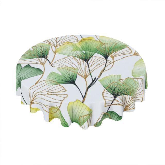 BidesignBidesign Leaf Spring Round Tablecloth 60 Inch Rustic Teal Watercolor Sage Green Tablecloth Waterproof Fabric Farmhouse Tablecloth Decoration Picnic Party Vacation Home