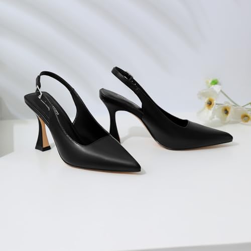 Image of Susanny Slingback Kitten Heels Elegant Dressy Pumps for Women Closed Pointy Toe Sexy Chunky High Heels Wedding Bride Prom Party Dress Shoes