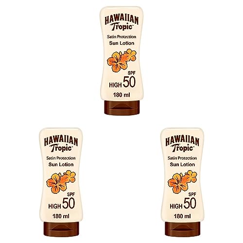HAWAIIAN Tropic Satin Protection Ultra Radiance - Loción Solar de Protección Alta, Índice Spf 50+, Protege y Suaviza la Piel, Fragancia Frutas Tropicales, Crema, 180 Mililitros (Paquete de 3)