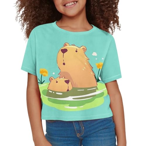Image of Girls Fashion Crewneck Tee Shirts Casual Short Sleeve Crop Top Summer Outfits 5-14 Years Old