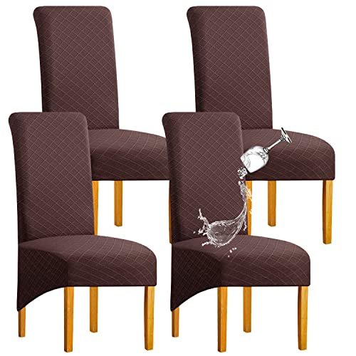 SHENGYIJING 1/2/4/6 PCS Diamond Lattice FStretch Waterproof XL Chair Covers for Dining Room, Spandex Large Dining Chair Slipcovers High Back Jacquard Dining Chair Covers (Brown,Set of 4)
