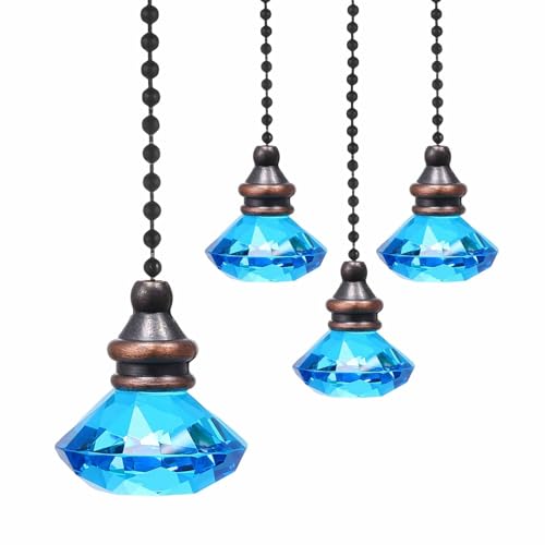 Image of MECCANIXITY 4Pack Ceiling Fan Pull Chain, 12 Inch Decorative Ornaments Diamond Pendant Pull Chain Extension for Ceiling Fans Light Lamp, Blue