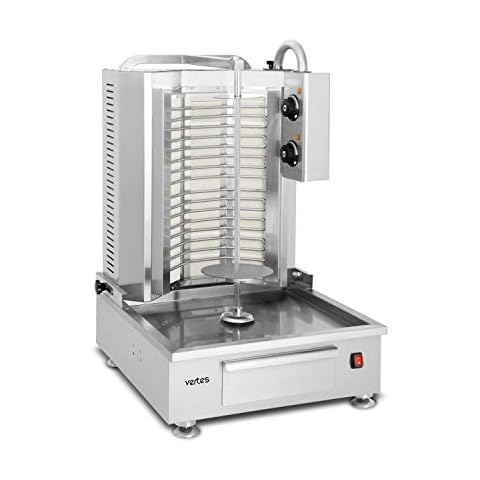 vertes Dönergrill Gyrosgrill Vertikalgrill Elektrisch 4800W aus Edelstahl (2 Keramik Heizzonen, Temperatur Stufenlos 50-300°C, 4 Anti Rutsch Gummifüße, Reste Schublade, Fleischschaufel, 230V) Cover