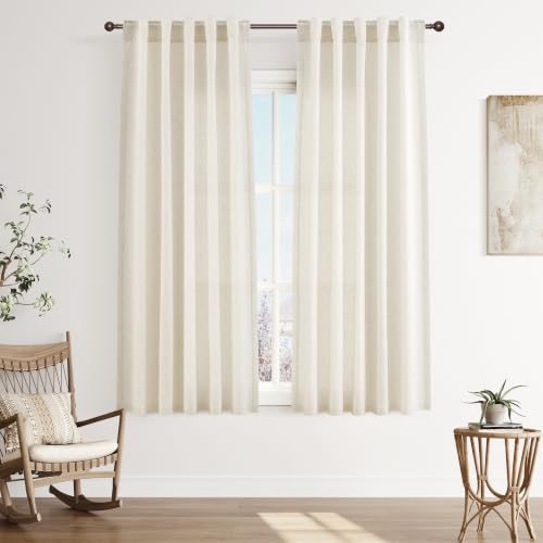 Image of Joywell Linen Curtains 40x63 Inches Long for Living Room Beige Cream